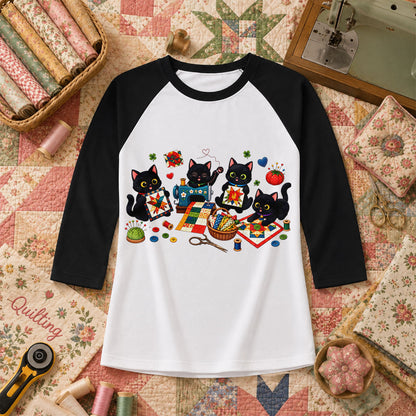 Black Cats Quilting Circle Sewing Machine Raglan Sleeve - Black
