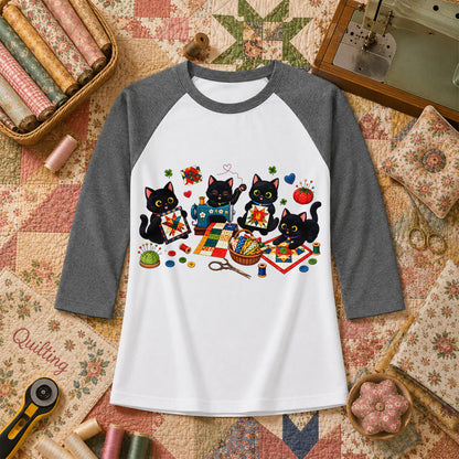 Black Cats Quilting Circle Sewing Machine Raglan Sleeve - Deep Heather