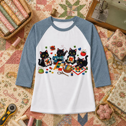 Black Cats Quilting Circle Sewing Machine Raglan Sleeve - Denim