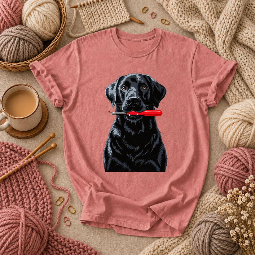 Black Lab With Seam Ripper T-Shirt - Heather Mauve