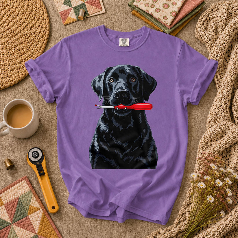 Black Lab With Seam Ripper T-Shirt - Heather Team Purple