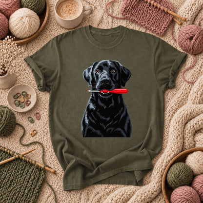 Black Lab With Seam Ripper T-Shirt - Military Green