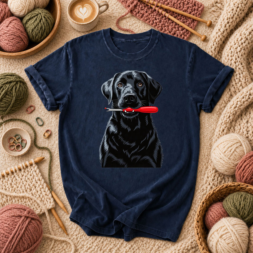 Black Lab With Seam Ripper T-Shirt - Navy