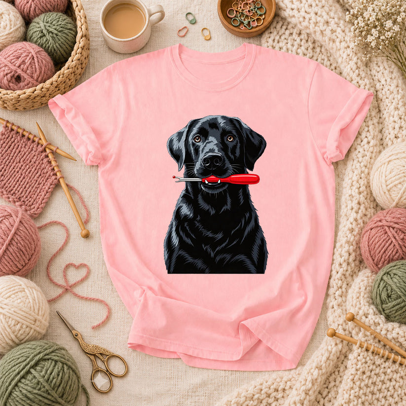 Black Lab With Seam Ripper T-Shirt - Pink