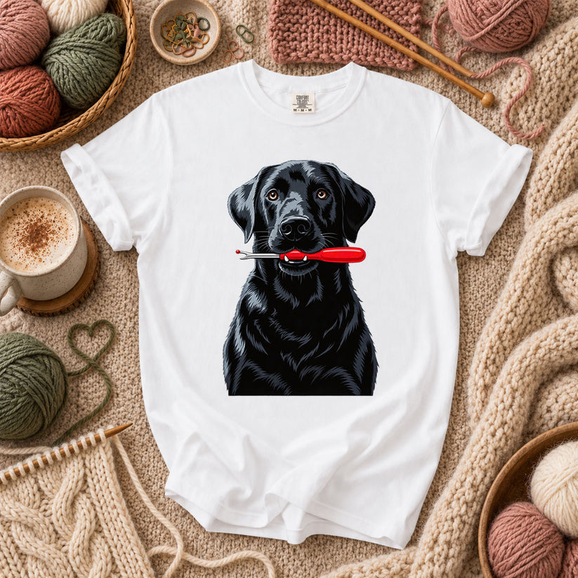 Black Lab With Seam Ripper T-Shirt - White