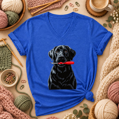 Black Lab With Seam Ripper Women's V-Neck - Heather True Royal