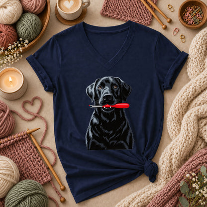 Black Lab With Seam Ripper Women's V-Neck - Navy