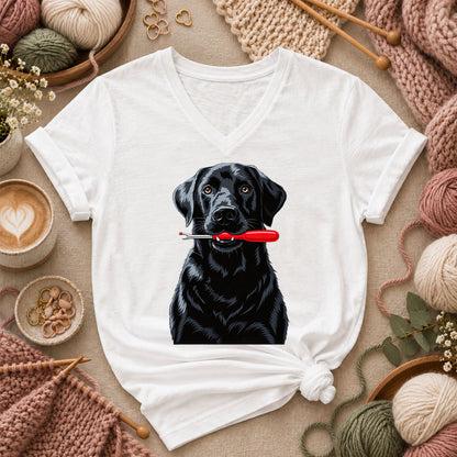 Black Lab With Seam Ripper Women's V-Neck - White