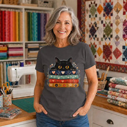 Black Cat Quilt Stack T-shirt