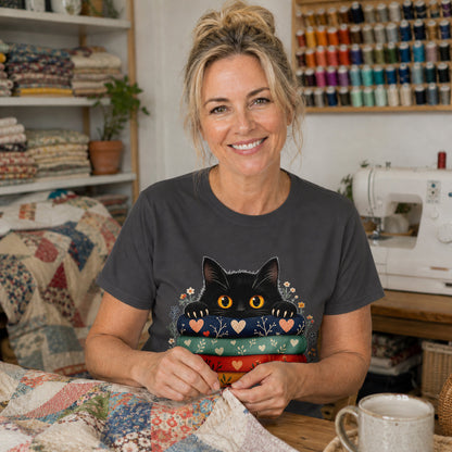 Black Cat Quilt Stack T-shirt