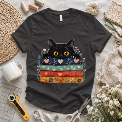 Black Cat Quilt Stack T-shirt