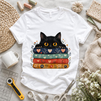 Black Cat Quilt Stack T-shirt