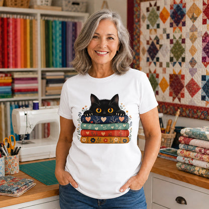 Black Cat Quilt Stack T-shirt