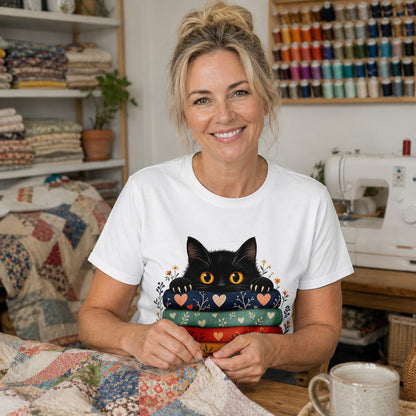 Black Cat Quilt Stack T-shirt