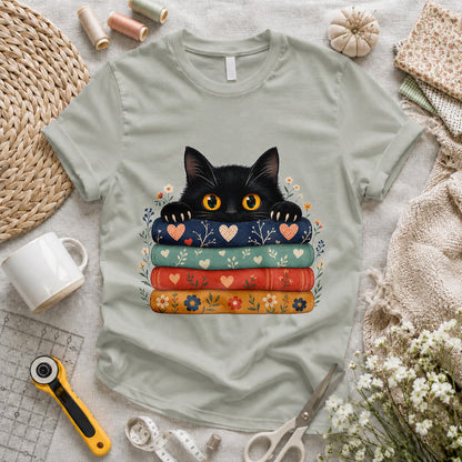 Black Cat Quilt Stack T-shirt