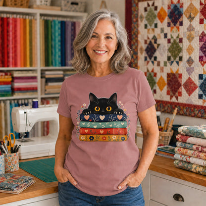 Black Cat Quilt Stack T-shirt