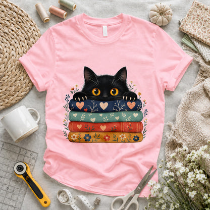 Black Cat Quilt Stack T-shirt