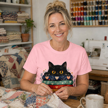 Black Cat Quilt Stack T-shirt