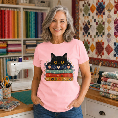 Black Cat Quilt Stack T-shirt