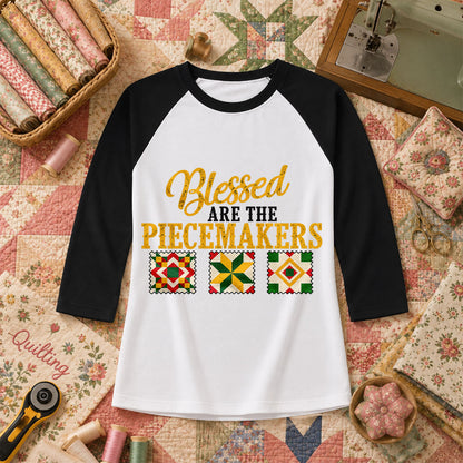 Blessed Are The Piecemakers Cross Christian Raglan Sleeve - Black