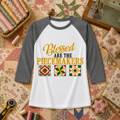 Blessed Are The Piecemakers Cross Christian Raglan Sleeve - Deep Heather