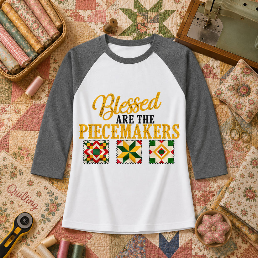 Blessed Are The Piecemakers Cross Christian Raglan Sleeve - Deep Heather
