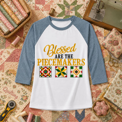Blessed Are The Piecemakers Cross Christian Raglan Sleeve - Denim