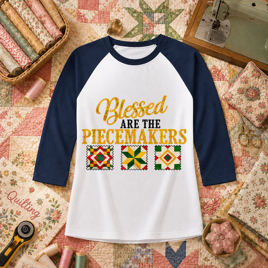 Blessed Are The Piecemakers Cross Christian Raglan Sleeve - Navy