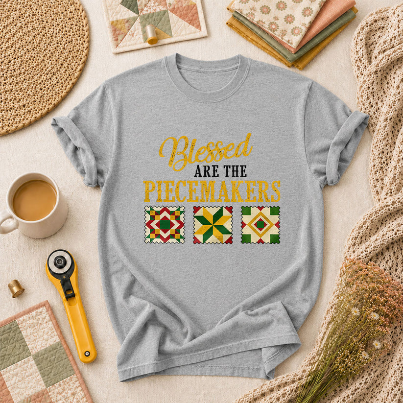 Blessed Are The Piecemakers Cross Christian T-Shirt - Athletic Heather