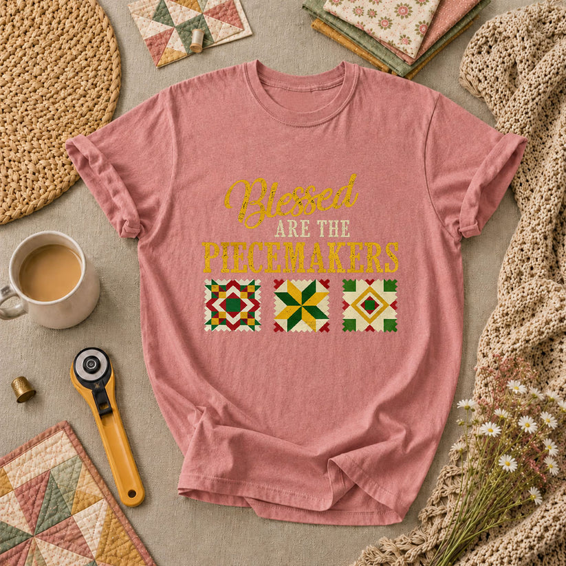 Blessed Are The Piecemakers Cross Christian T-Shirt - Heather Mauve