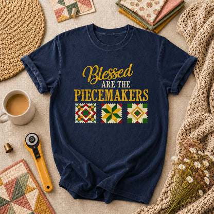 Blessed Are The Piecemakers Cross Christian T-Shirt - Navy
