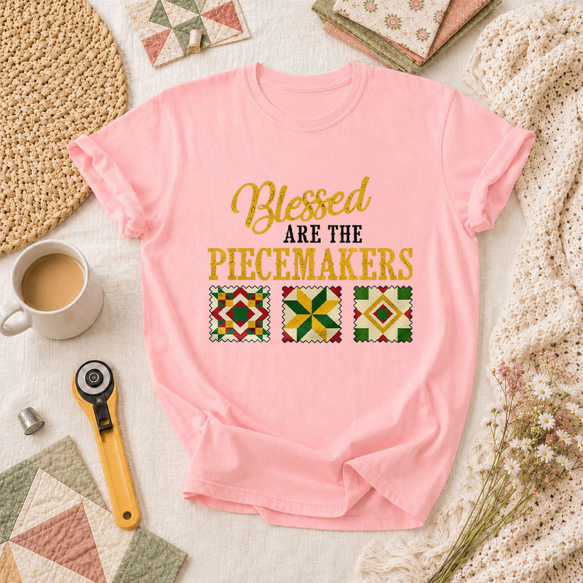 Blessed Are The Piecemakers Cross Christian T-Shirt - Pink