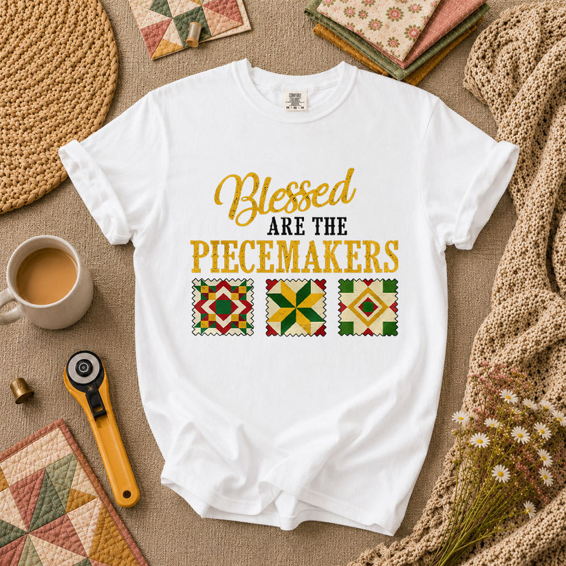 Blessed Are The Piecemakers Cross Christian T-Shirt - White