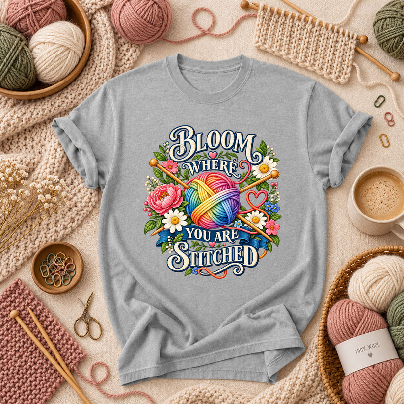 Bloom Where You Are Stitched T-Shirt - Athletic Heather