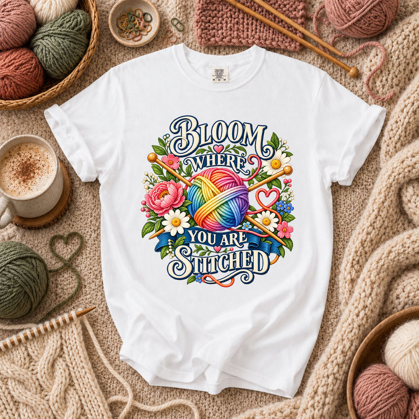Bloom Where You Are Stitched T-Shirt - White
