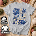Blue Patchwork Seashells And Coral T-Shirt