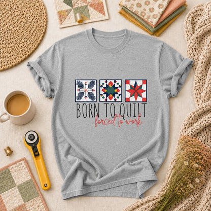 Born To Quilt Forced To Work Quilt Blocks T-Shirt - Athletic Heather