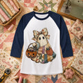 Bow Ghost With Pumpkin Sewing Basket Raglan Sleeve