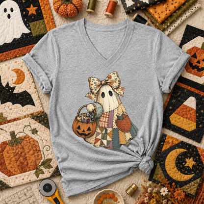 Bow Ghost With Pumpkin Sewing Basket Women's V-Neck - Athletic Heather