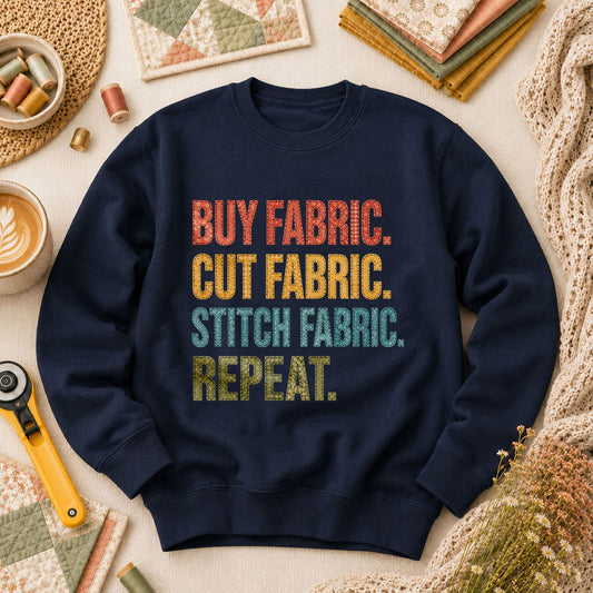 Buy Fabric Cut Fabric Stitch Fabric Repeat Long Sleeve - Navy