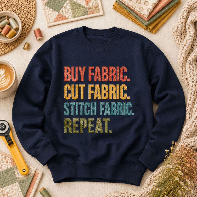 Buy Fabric Cut Fabric Stitch Fabric Repeat Long Sleeve - Navy