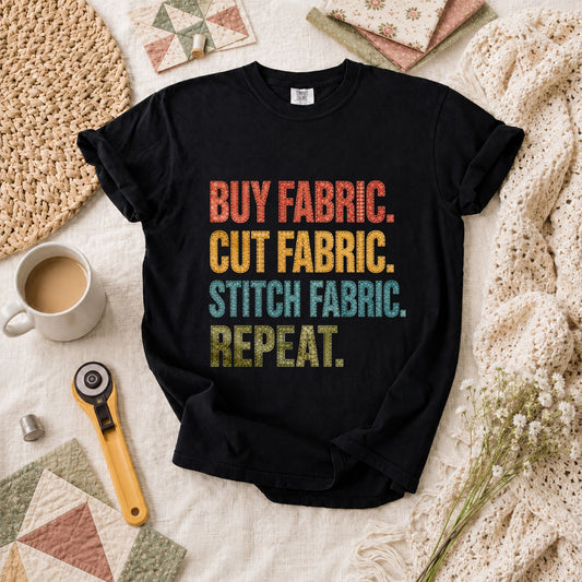 Buy Fabric Cut Fabric Stitch Fabric Repeat T-Shirt - Black