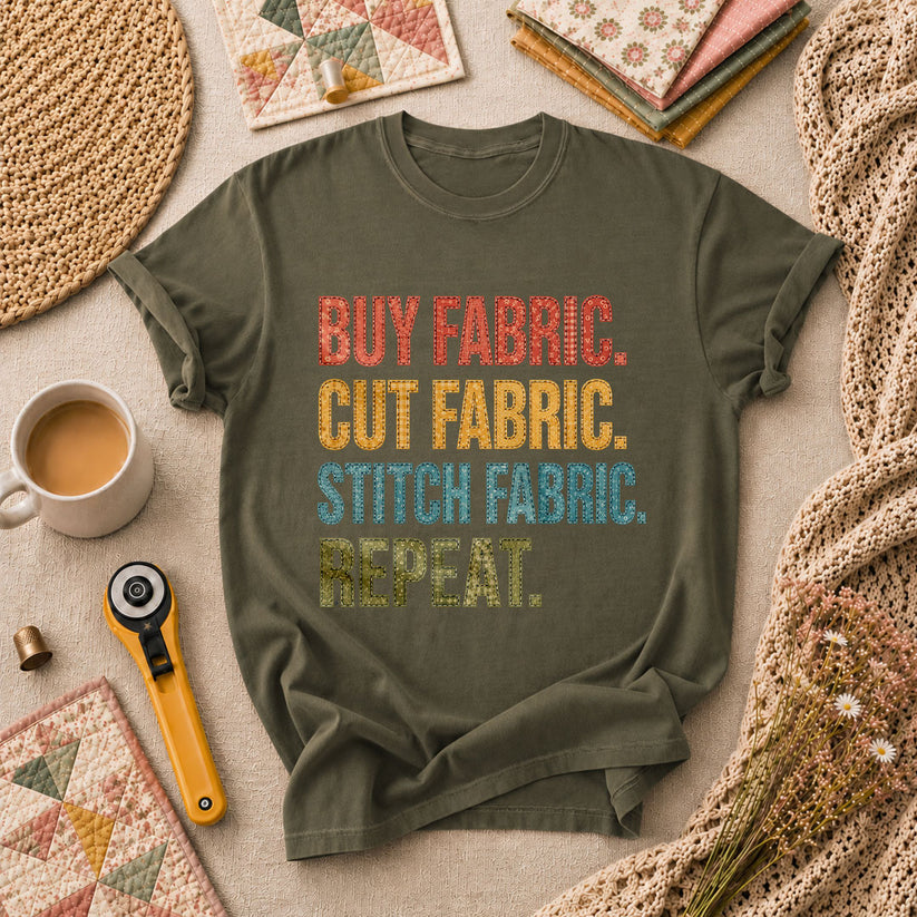 Buy Fabric Cut Fabric Stitch Fabric Repeat T-Shirt - Military Green