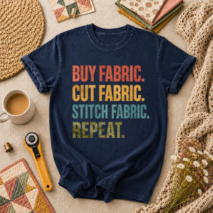 Buy Fabric Cut Fabric Stitch Fabric Repeat T-Shirt - Navy