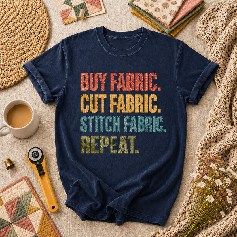 Buy Fabric Cut Fabric Stitch Fabric Repeat T-Shirt - Navy