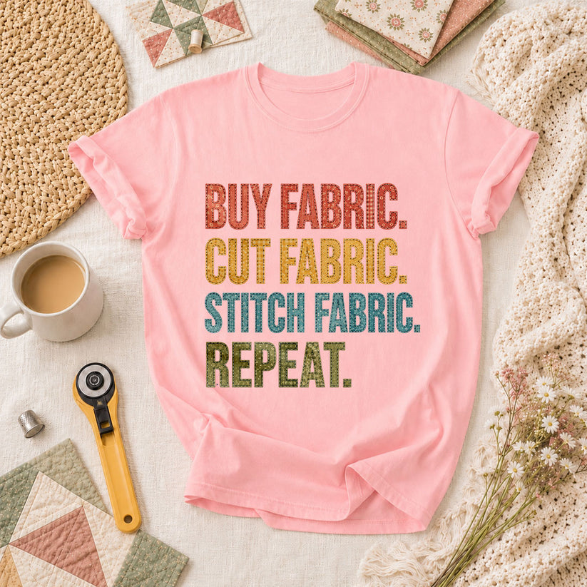 Buy Fabric Cut Fabric Stitch Fabric Repeat T-Shirt - Pink