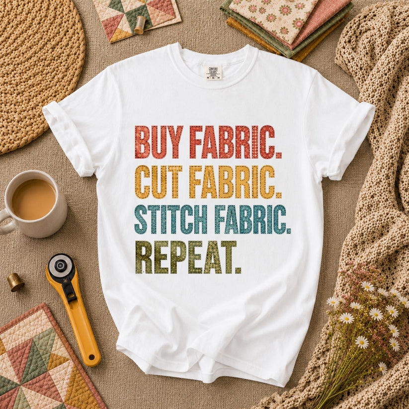 Buy Fabric Cut Fabric Stitch Fabric Repeat T-Shirt - White