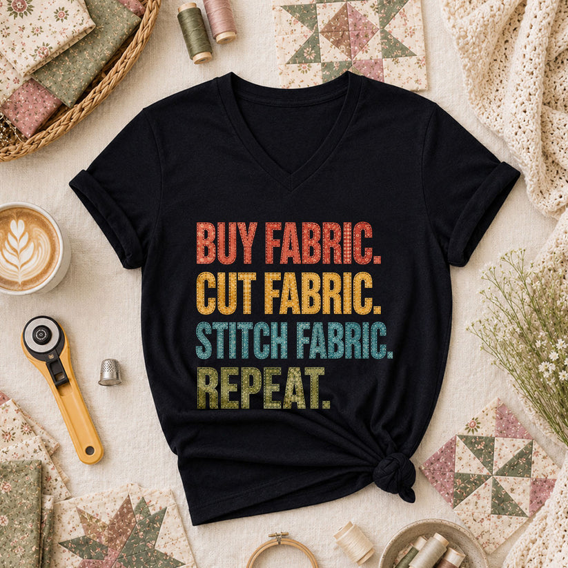 Buy Fabric Cut Fabric Stitch Fabric Repeat Women's V-Neck - Black
