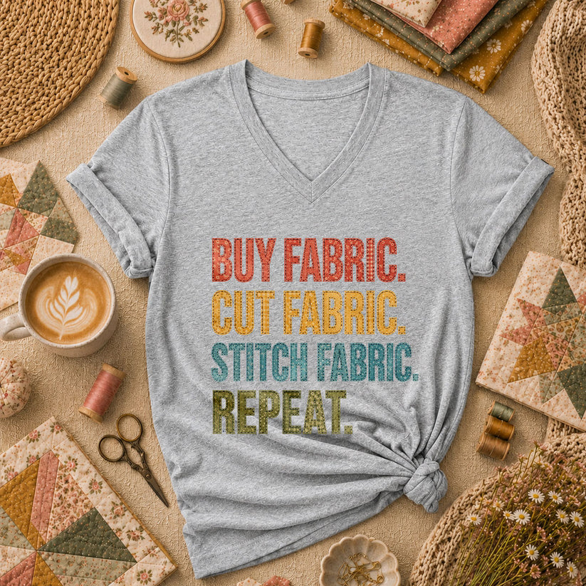 Buy Fabric Cut Fabric Stitch Fabric Repeat Women's V-Neck - Sport Grey