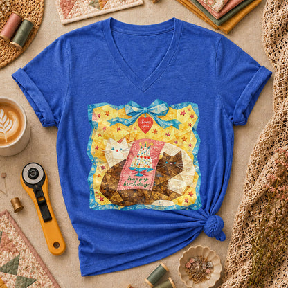 Cat Blanket Women's V-Neck - Heather True Royal